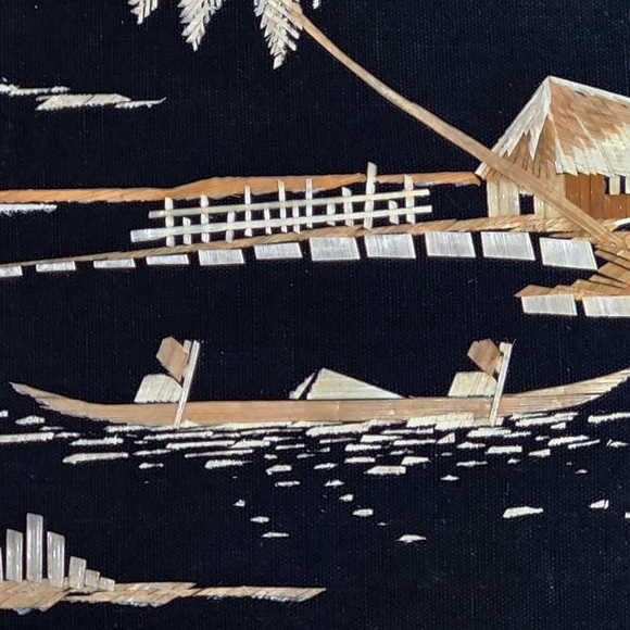 VINTAGE Genuine Rice Straw Art Asian Oriental Scene, Oriental Wall Decor - Picture 3 of 7